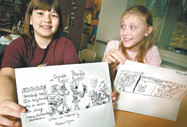 Huegel Elementary School third-graders created their own cartoon characters and comic strips based on real-life experiences, under the tutelage of Madison cartoonist Jason Kotecki (Craig Schreiner — State Journal)